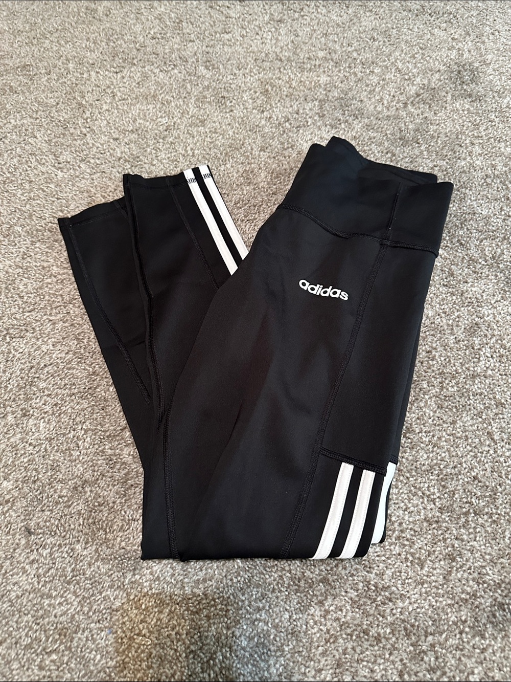 adidas Black Leggings with White Stripe Detail
